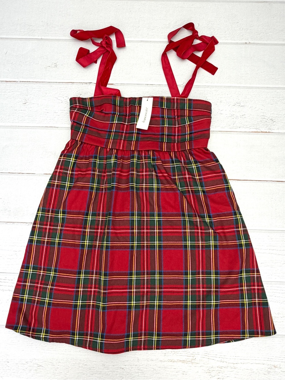 Francesca’s NWT Red Tartan Plaid Velvet Tie Strap Holiday Dress XS